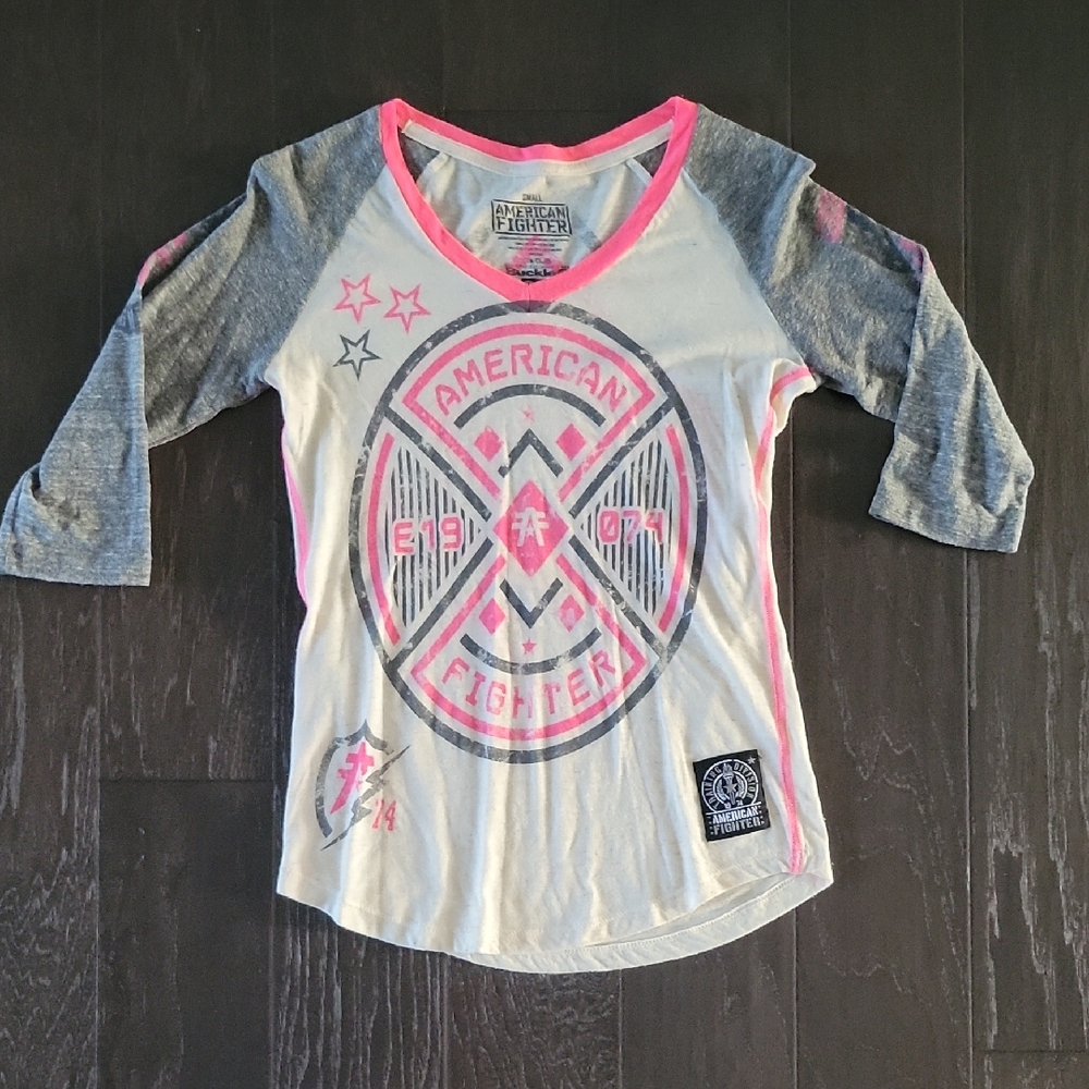 American Fighter Gray and Pink Long Sleeve Tee